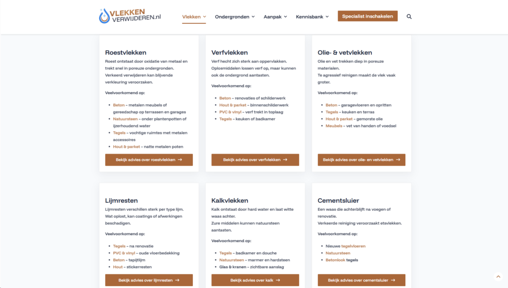 Website vlekkenverwijderen.nl - gemaakt door Web Adapt